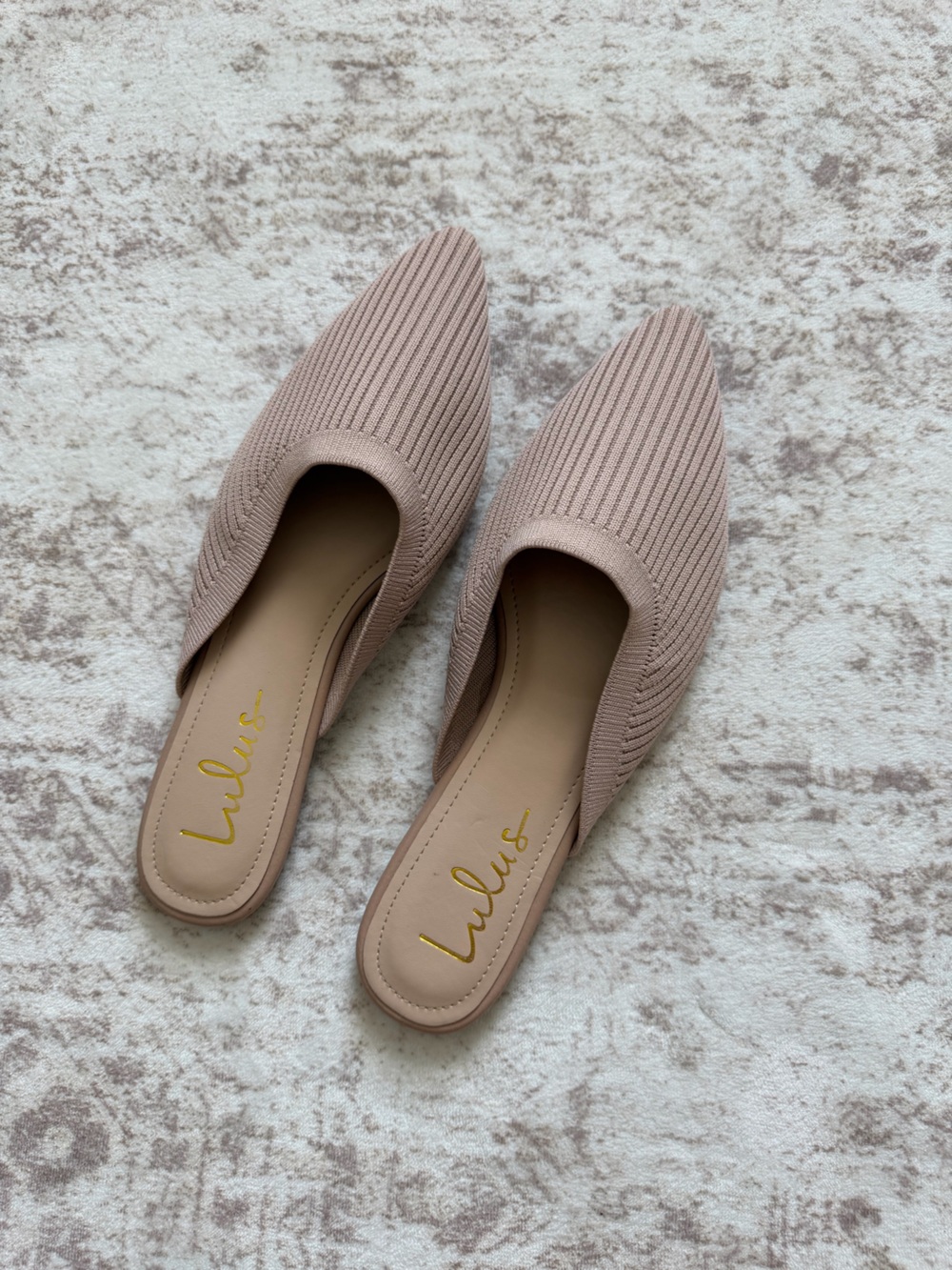 Lulu's Knit Pointed-Toe Mule Flats in Blush Taupe